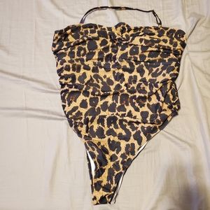 NWOT 2XL Shein Leopard halter 1 piece bathing suit
